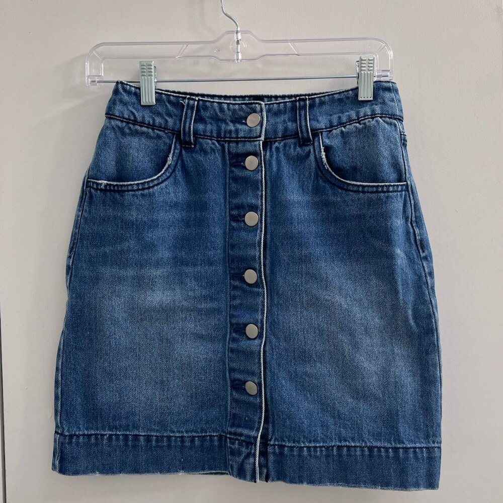 H&M Denim Skirt With Front Buttons